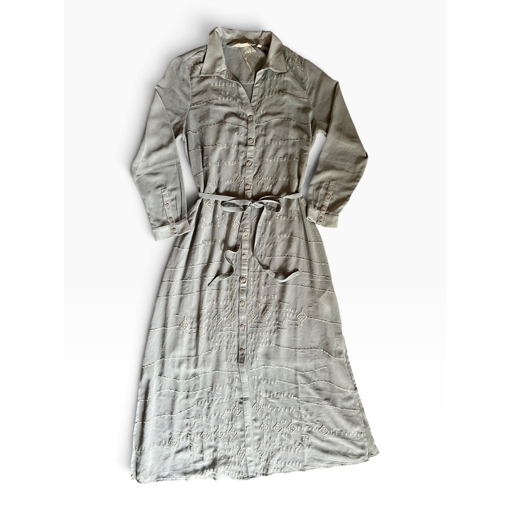 Soft Surroundings Embroidered Midi Shirt Dress Soft Gray Size Petite Small